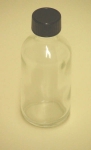 Clear Flint Glass Boston Round Bottle with Lid 8 oz